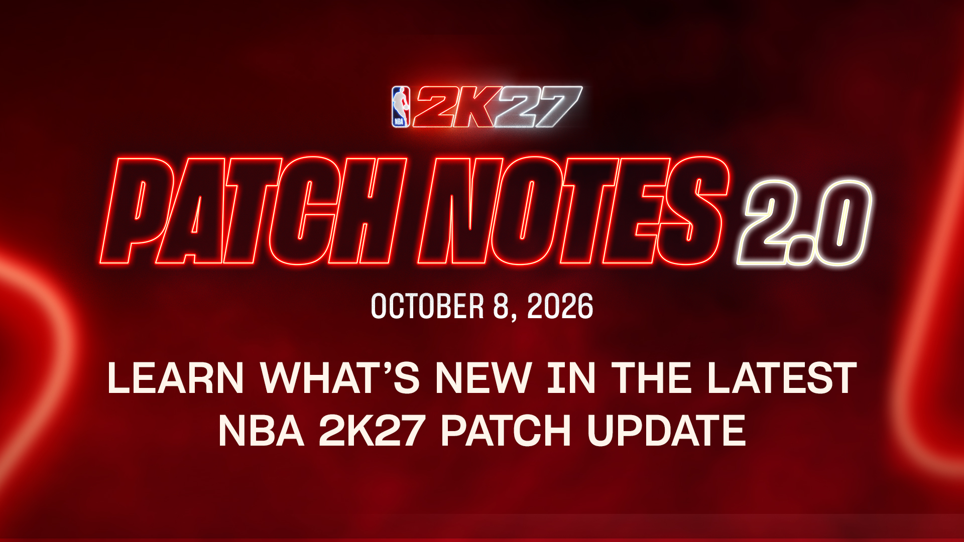 Official NBA 2K27 Patch Notes 2.0 graphic dated October 8, 2026